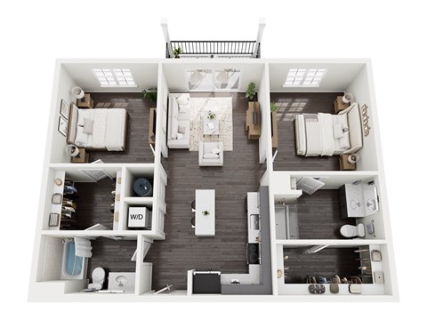 Floor plan for 2 beds, 2 baths, 1064 sqft